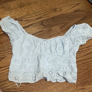 Hollister Light Blue Eyelet Blouse